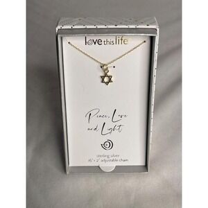 Love This Life Sterling Silver Star of David Necklace Peace Love Light 16 Inch